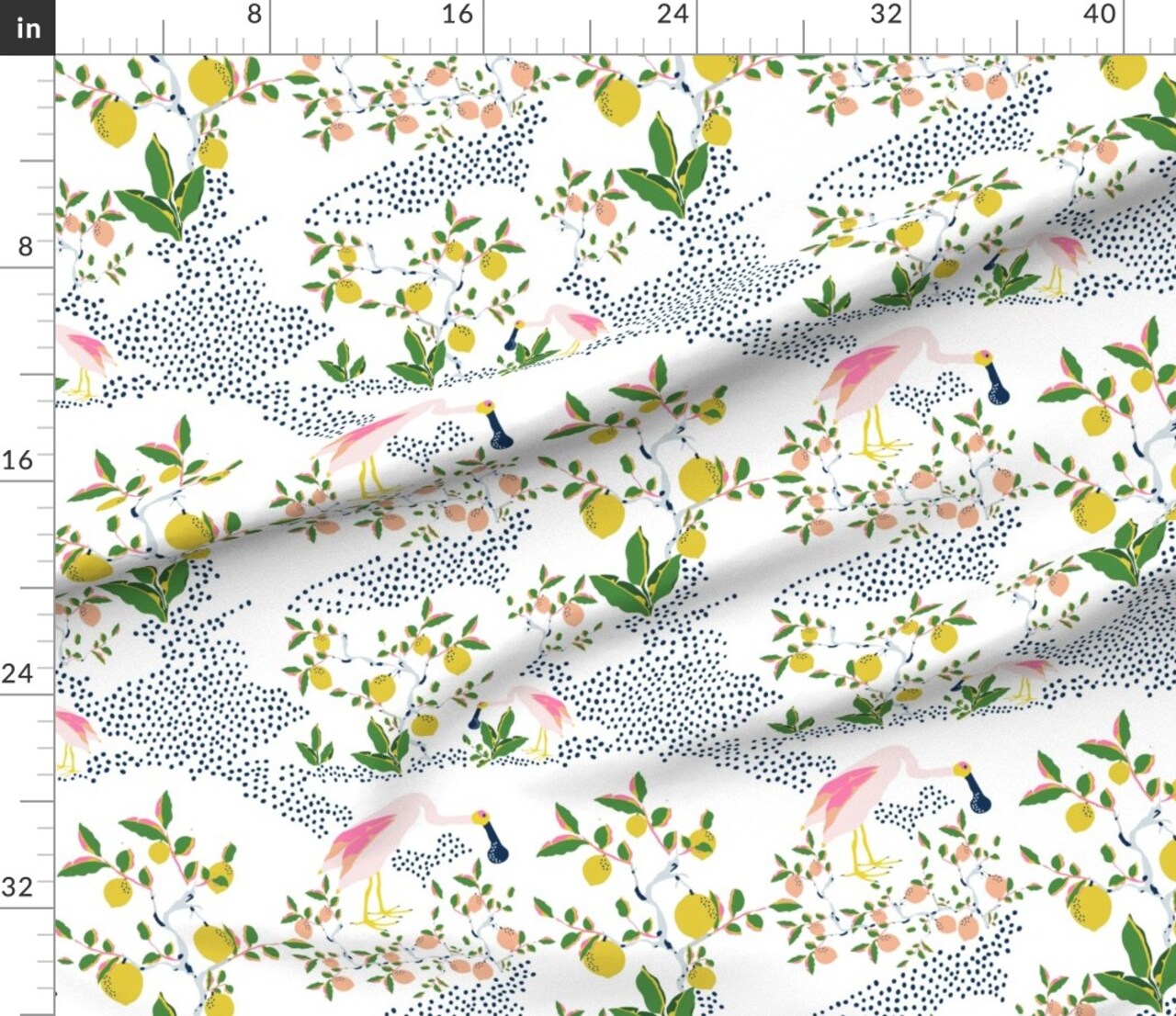 Tropical Exotic Birds Whimsical Nature Spoonbill Lemon Dots Coastal Custom Printed Fabric by Spoonflower Various Fabrics by the Yard or Fat Quarter